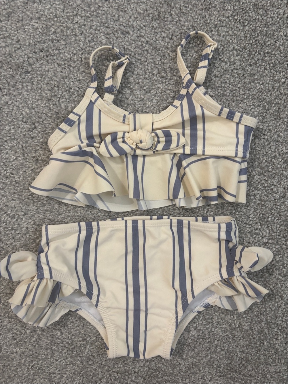 Jessica Simpson Cream & Navy Striped Ruffle Two-Piece Swim Set